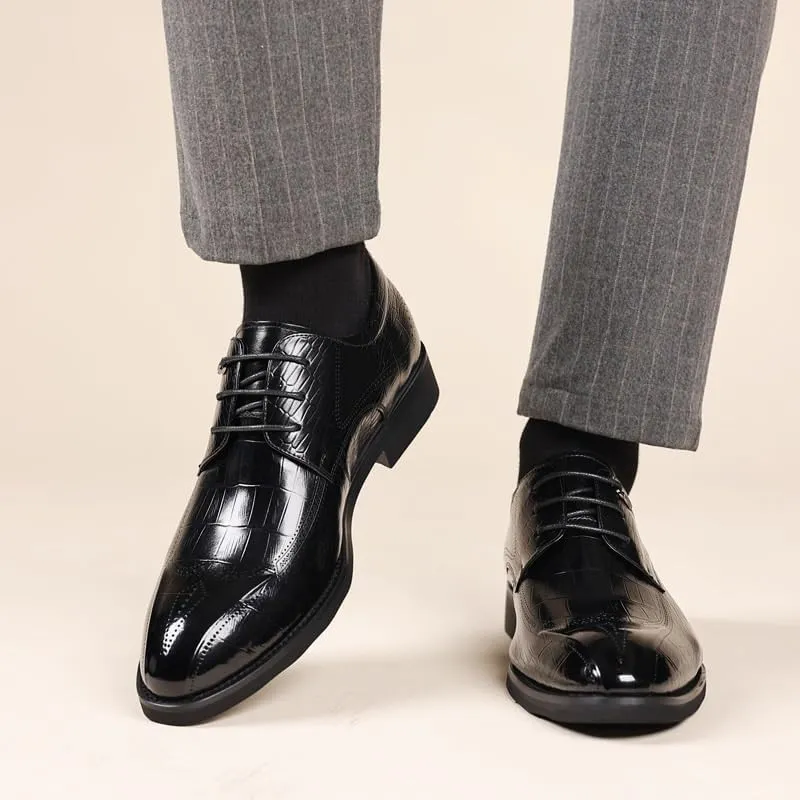 Mens Leather Shoes Non-Slip Business Wingtip Lace Up Dress Shoes Genuine Leather Patent Leather Formal Oxford Dress Shoes(8.5)