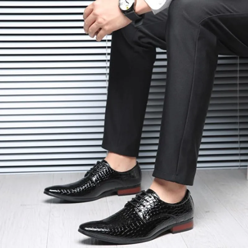 Men's Shiny Patent Leather Dress Shoes Casual Business Oxford Derby Leather Shoes Breathable Lace Up Shoes for Office Wear