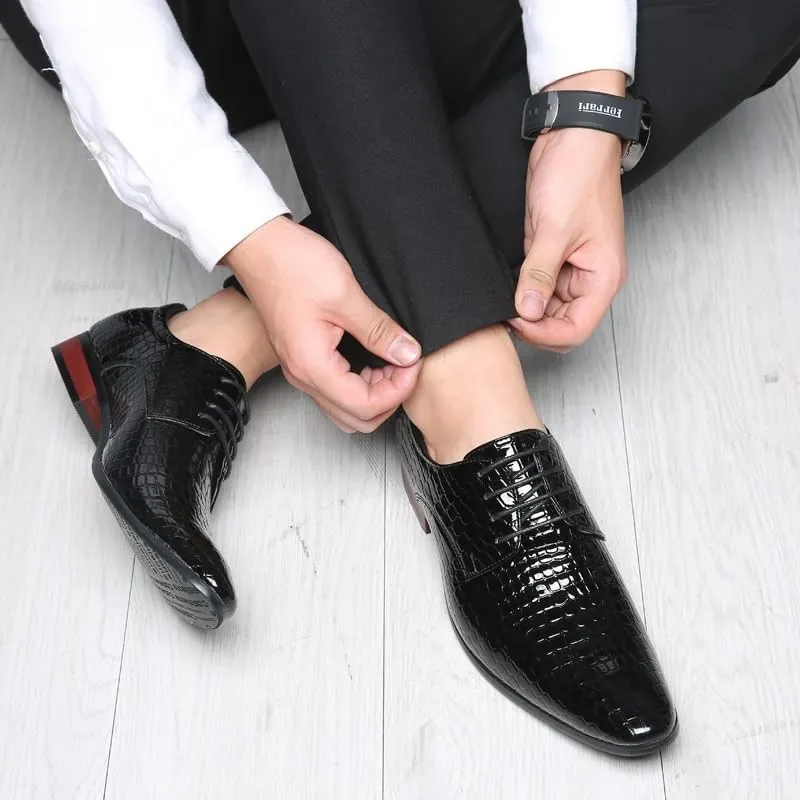Men's Shiny Patent Leather Dress Shoes Casual Business Oxford Derby Leather Shoes Breathable Lace Up Shoes for Office Wear