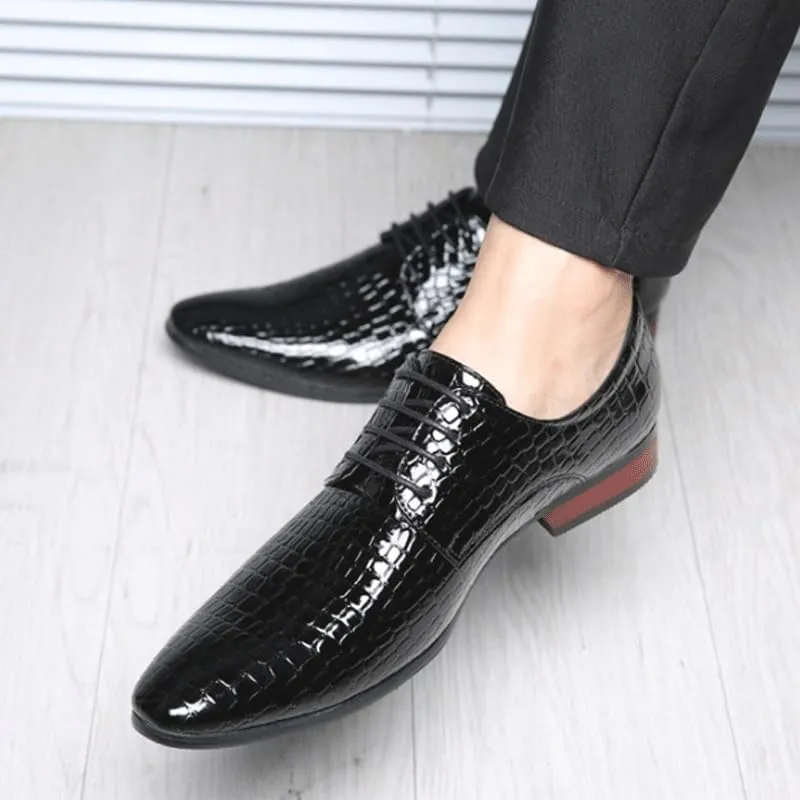 Men's Shiny Patent Leather Dress Shoes Casual Business Oxford Derby Leather Shoes Breathable Lace Up Shoes for Office Wear