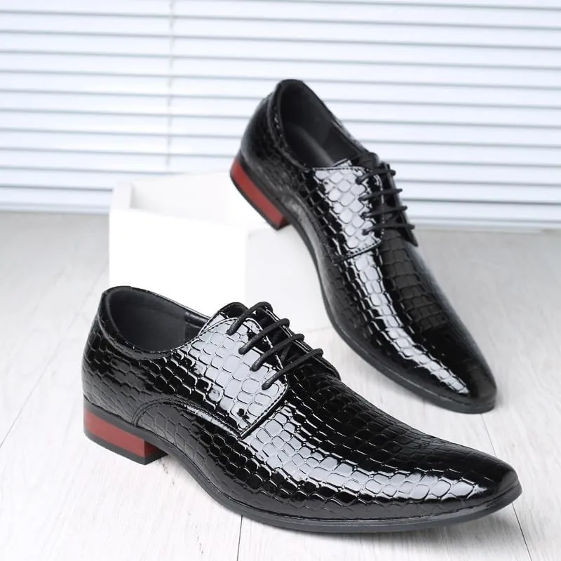 Men's Shiny Patent Leather Dress Shoes Casual Business Oxford Derby Leather Shoes Breathable Lace Up Shoes for Office Wear