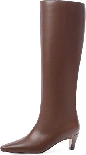 Modatope Knee High Boots Women Square Toe Kitten Heel Tall Boots Womens Fashion Long Boots