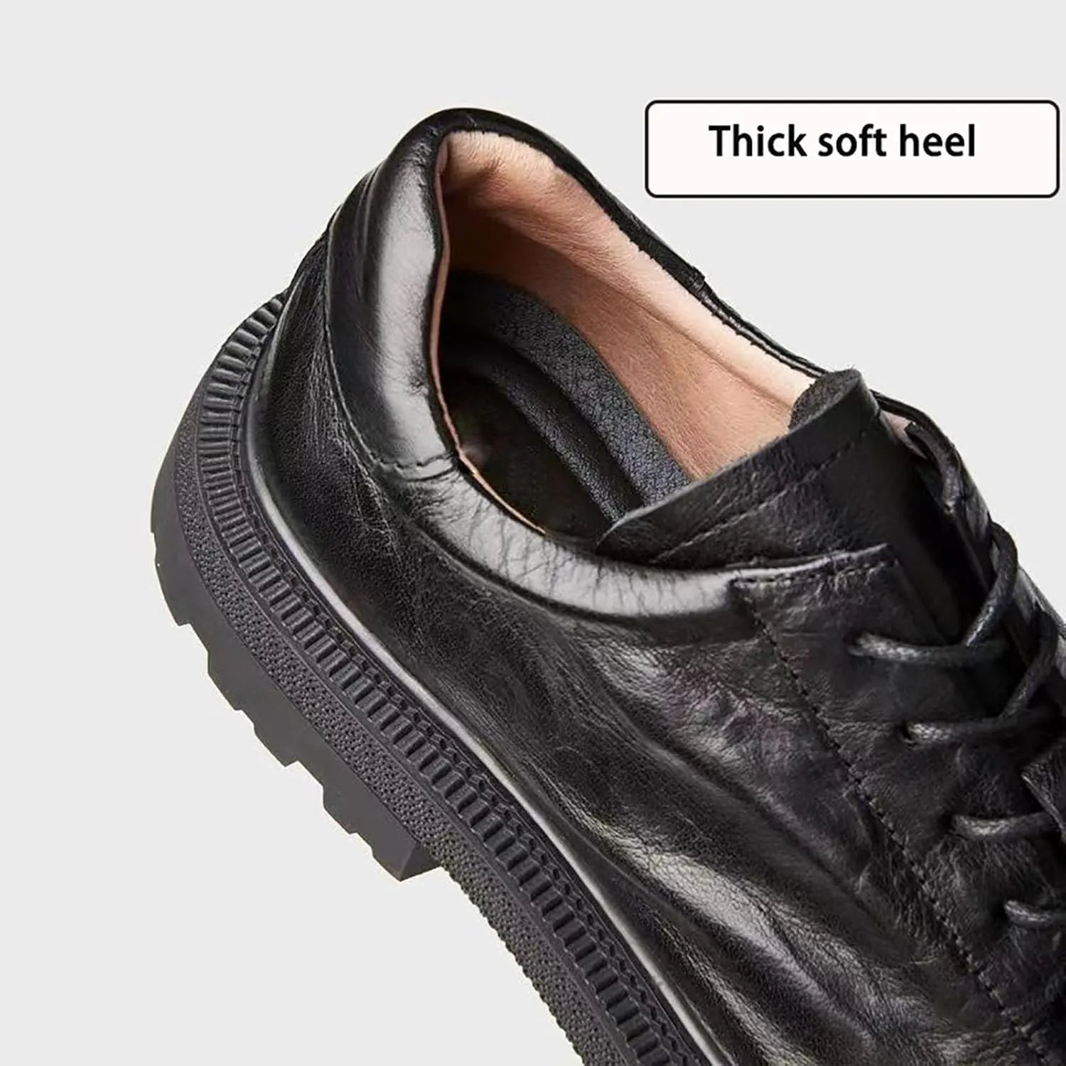 Nature Leather Mens Dress Shoes，Breathable Round Toe Fashion Platform Elegant Genuine Leather Outdoor Oxfords Shoes Man