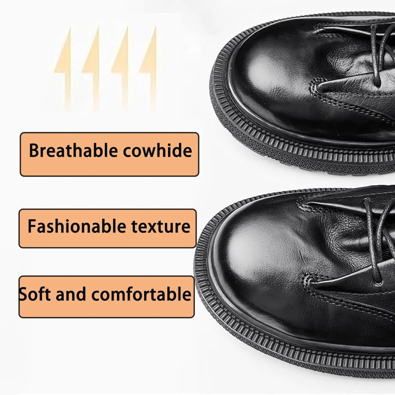 Nature Leather Mens Dress Shoes，Breathable Round Toe Fashion Platform Elegant Genuine Leather Outdoor Oxfords Shoes Man