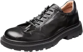 Nature Leather Mens Dress Shoes，Breathable Round Toe Fashion Platform Elegant Genuine Leather Outdoor Oxfords Shoes Man