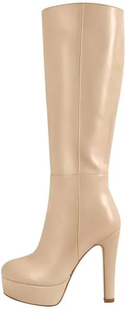 Richealnana Women's Platform Stiletto Heel Side Zipper Knee High Boots Solid Long Boots