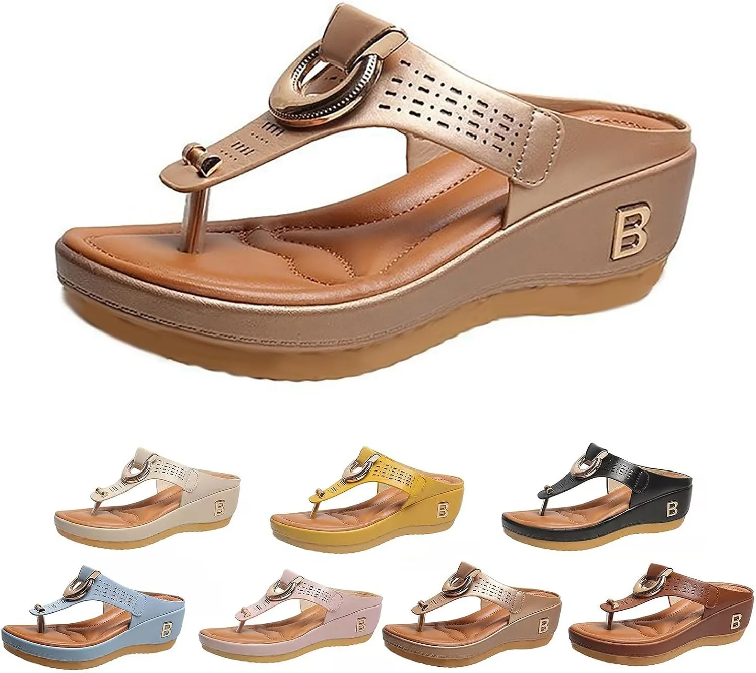 Roorsily Women's Breathable Sandals Sole Soft Wedge Sandals Fashionable Corrective Beach Sandals Breathable Casual Sandals