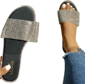 Sandals for Women Platform,Women's Summer Flat Toe Rhinestone Flip-Flop Dress Beach Party Bridal Wedding Sandals