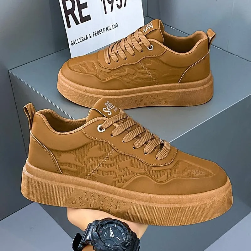 Spring Breathable 2025 New Senior Sense Sports Men's Casual Sports Shoes Youth Thick Sole Trend Fashion Commuter Driving Casual Shoes Pure Color