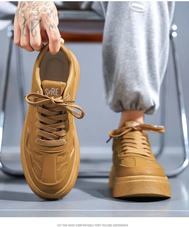 Spring Breathable 2025 New Senior Sense Sports Men's Casual Sports Shoes Youth Thick Sole Trend Fashion Commuter Driving Casual Shoes Pure Color