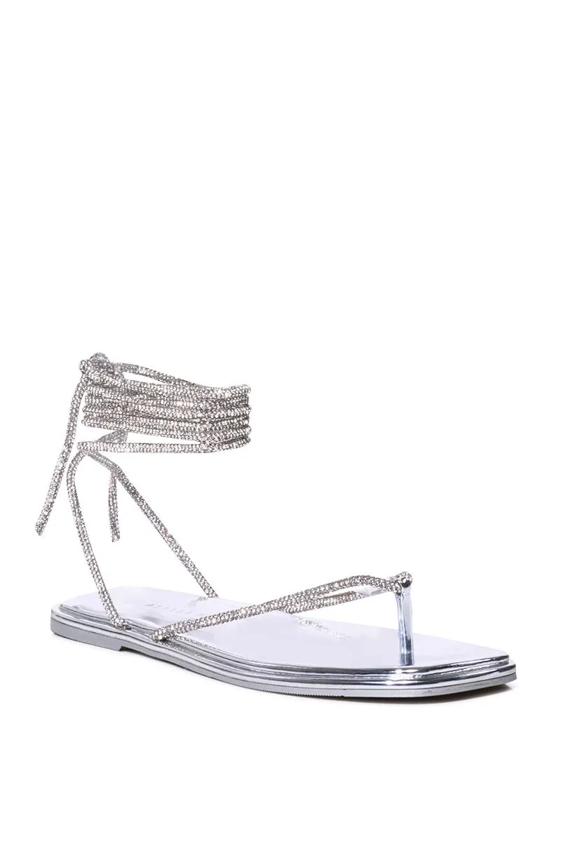 STARSTRUCK-SILVER CRYSTAL WRAP FLAT SANDAL