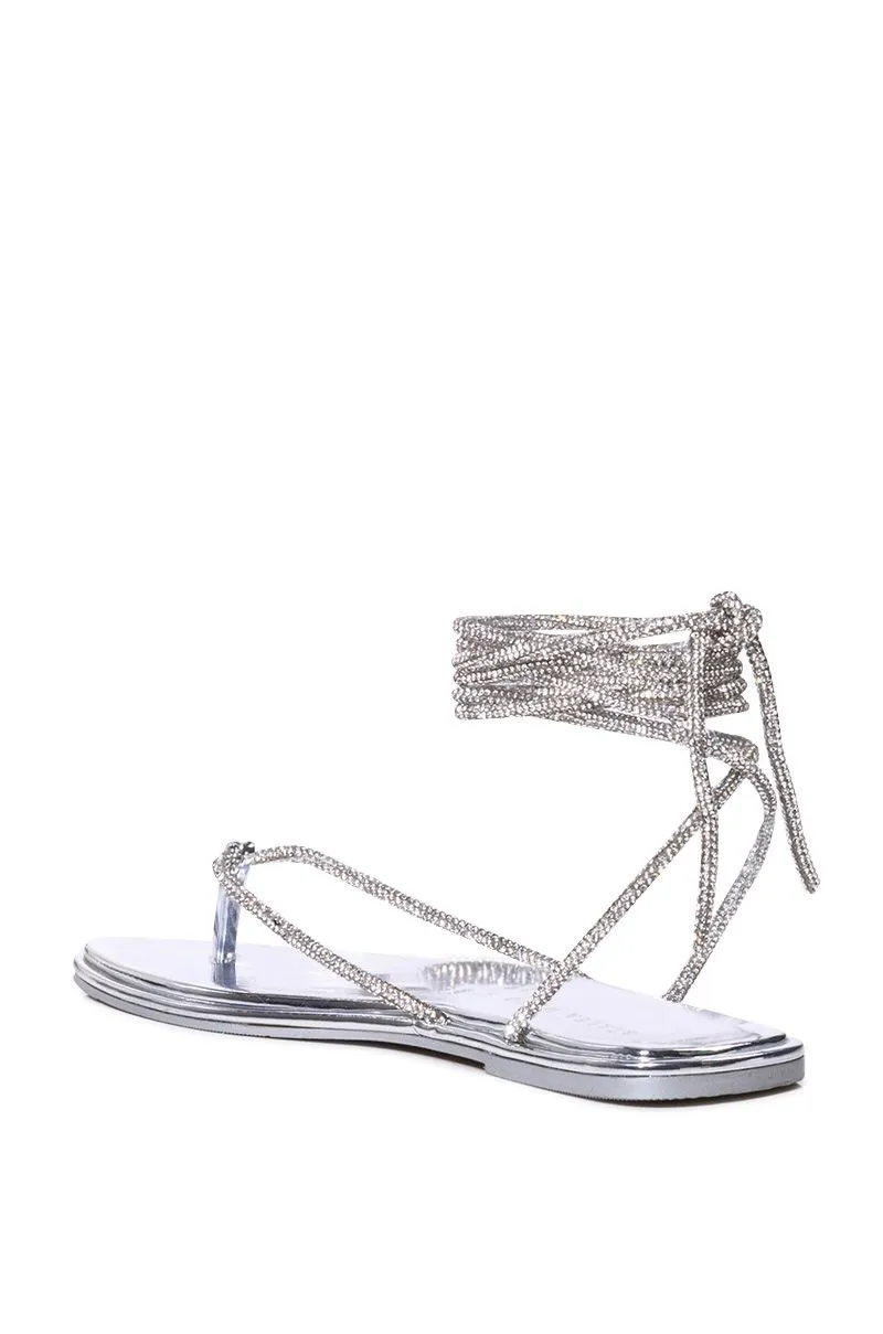 STARSTRUCK-SILVER CRYSTAL WRAP FLAT SANDAL