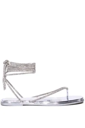 STARSTRUCK-SILVER CRYSTAL WRAP FLAT SANDAL