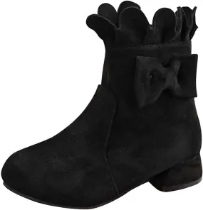 Toddler/Little Girls Sweet Short Ankle Boots Bowknot Side Zipper Low Heel Dress Booties Fashion Toddler Girls Booties