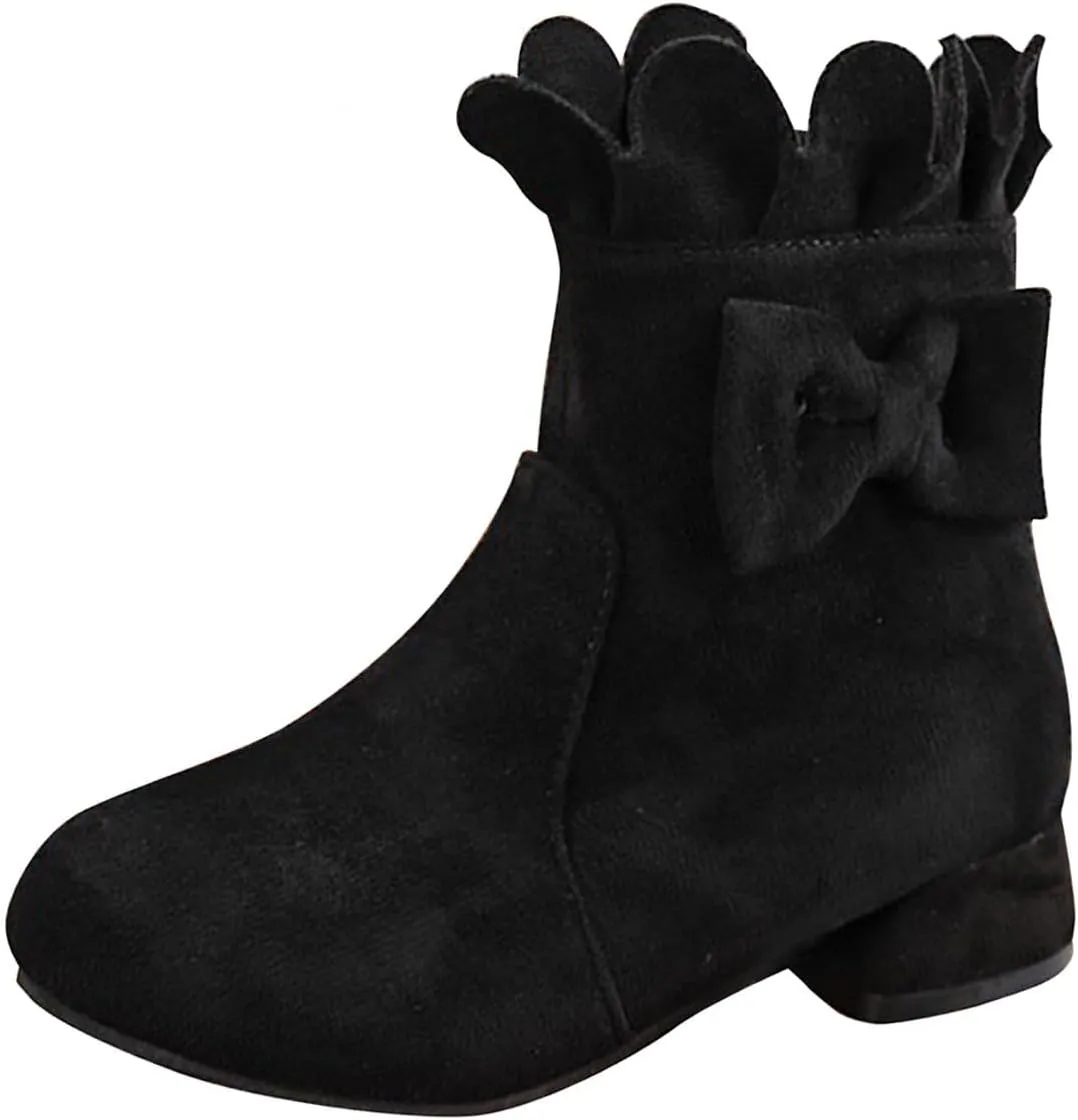 Toddler/Little Girls Sweet Short Ankle Boots Bowknot Side Zipper Low Heel Dress Booties Fashion Toddler Girls Booties
