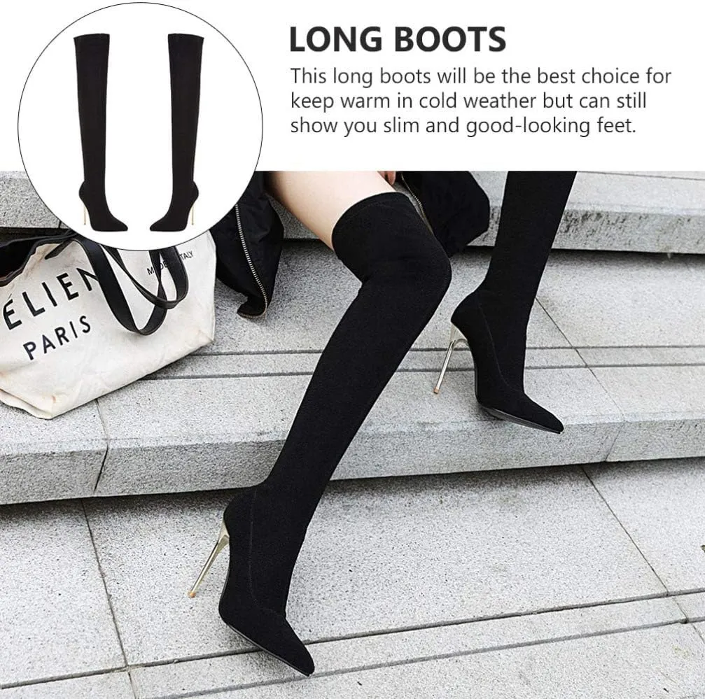 Vaguelly Womens Pumps Women Thigh High Boots, Stretch Pointy Toe Booties Over the Knee Single Sole High Heels, Fall Winter Shoes Womens High Heels