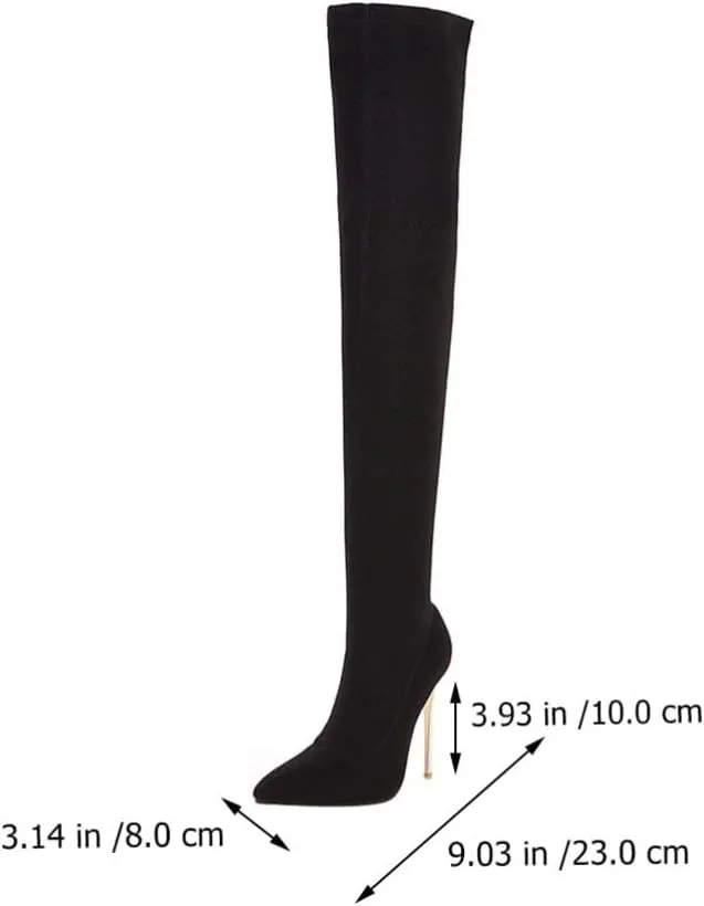 Vaguelly Womens Pumps Women Thigh High Boots, Stretch Pointy Toe Booties Over the Knee Single Sole High Heels, Fall Winter Shoes Womens High Heels