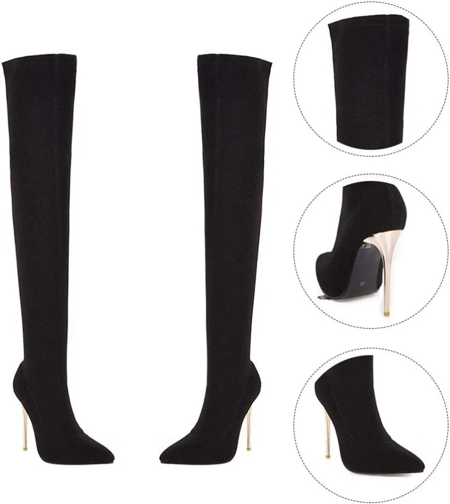 Vaguelly Womens Pumps Women Thigh High Boots, Stretch Pointy Toe Booties Over the Knee Single Sole High Heels, Fall Winter Shoes Womens High Heels