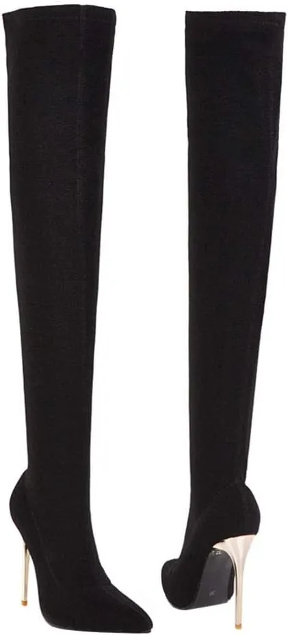 Vaguelly Womens Pumps Women Thigh High Boots, Stretch Pointy Toe Booties Over the Knee Single Sole High Heels, Fall Winter Shoes Womens High Heels