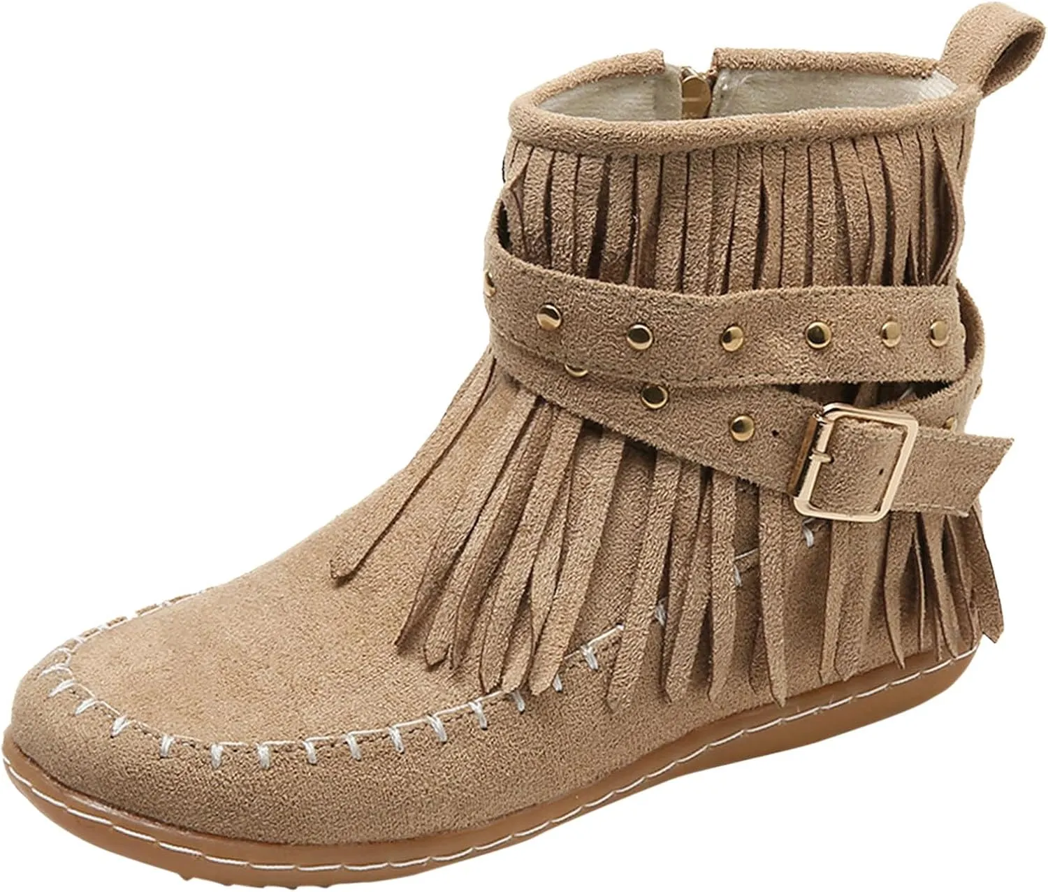 Women Casual Ankle Boots Ankle Boots for Women Walking Tassel Fringe Winter Warm Fashion Western Boots with Zipper