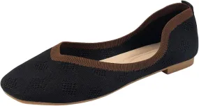 Women Casual Flat Shoes Knit Mesh Breathable Loafer Shoes Fashion Chunky Low Heels Lightweight Casual Shoes