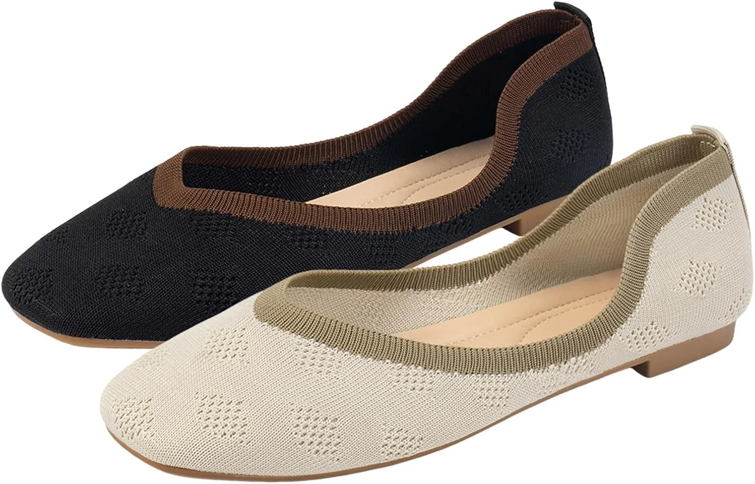 Women Casual Flat Shoes Knit Mesh Breathable Loafer Shoes Fashion Chunky Low Heels Lightweight Casual Shoes