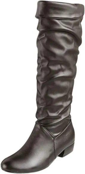 Women Knee High Boots Tall Slouch Boots with Inside Zipper Comfortable Boots Suede Slouch Flat Boots for Women