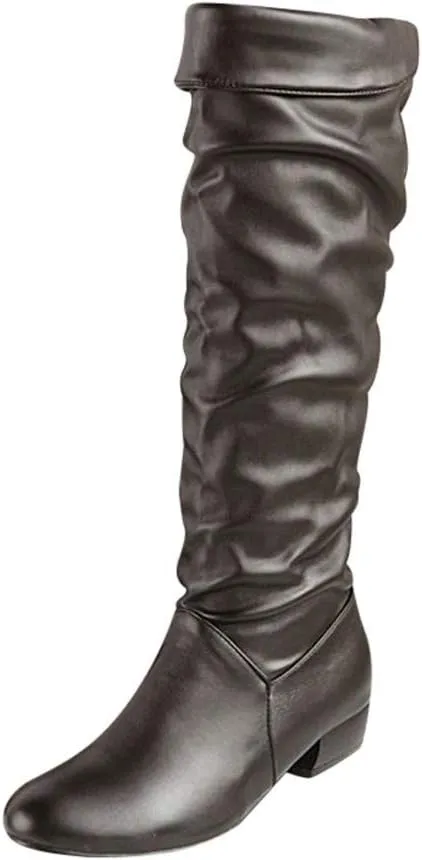 Women Knee High Boots Tall Slouch Boots with Inside Zipper Comfortable Boots Suede Slouch Flat Boots for Women