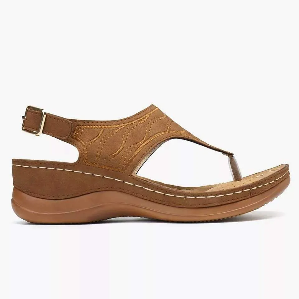 Women platform flip flop buckle 
strap wedge sandals