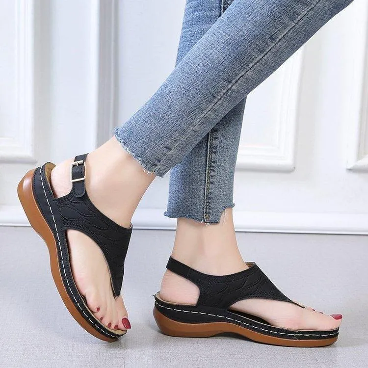 Women platform flip flop buckle 
strap wedge sandals