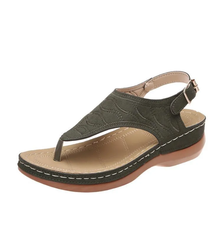 Women platform flip flop buckle 
strap wedge sandals