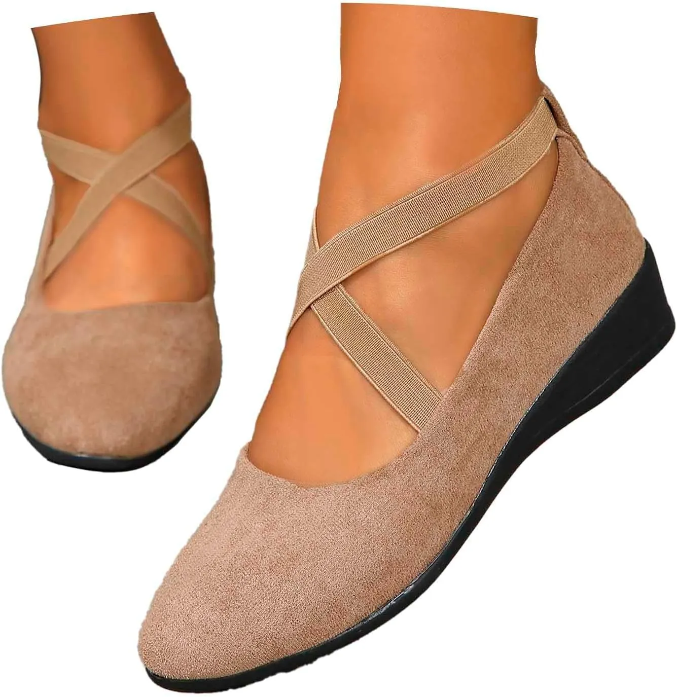 Women's Comfortable Fashion Elastic Ankle Straps Flats Shoes Pull-On Criss-Cross Ballet Girls Dress Toddler Little Gracy Mary Jane Ballerina Style Closed Toe Casual Flat with Strap
