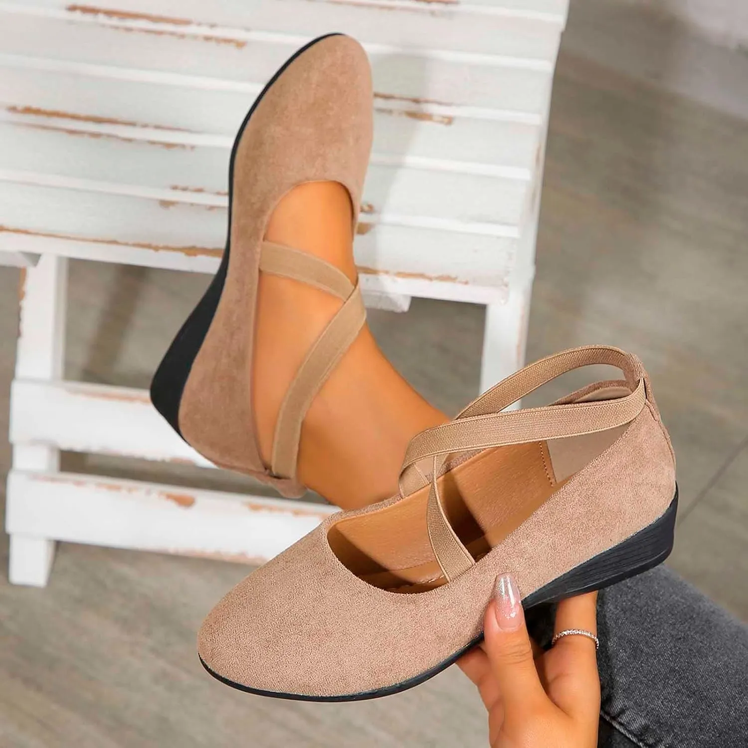 Women's Comfortable Fashion Elastic Ankle Straps Flats Shoes Pull-On Criss-Cross Ballet Girls Dress Toddler Little Gracy Mary Jane Ballerina Style Closed Toe Casual Flat with Strap
