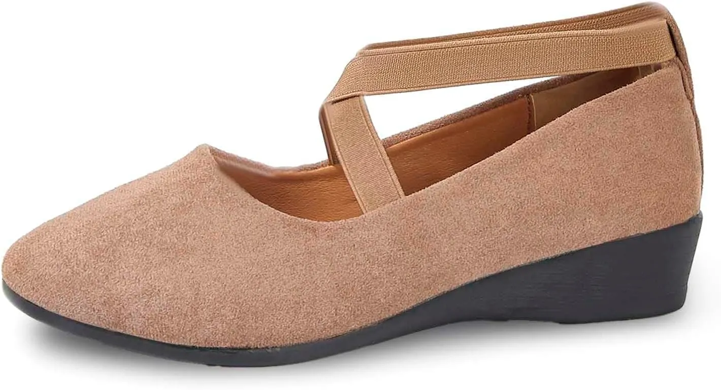 Women's Comfortable Fashion Elastic Ankle Straps Flats Shoes Pull-On Criss-Cross Ballet Girls Dress Toddler Little Gracy Mary Jane Ballerina Style Closed Toe Casual Flat with Strap