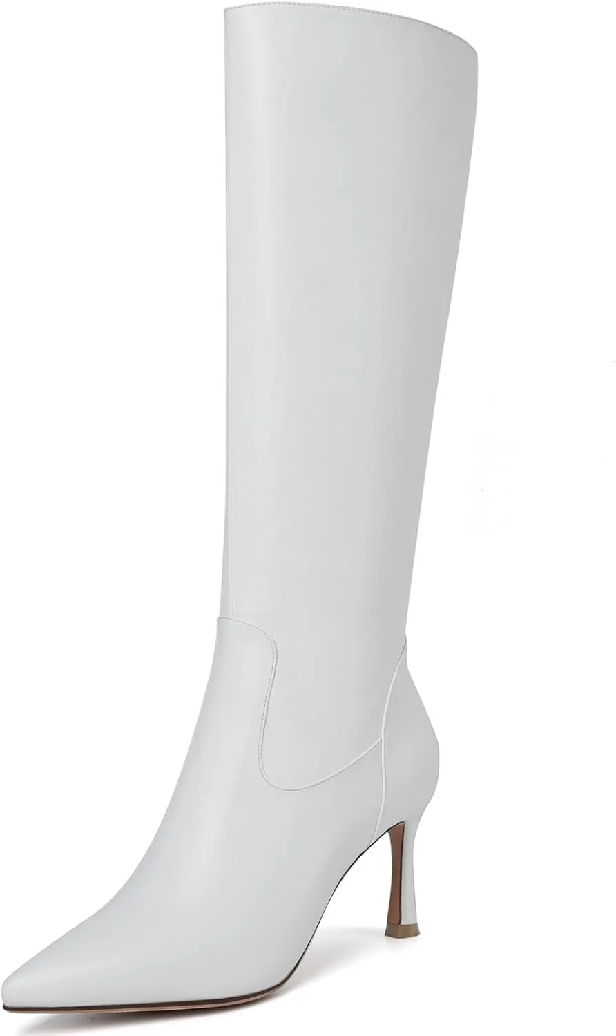 Women's Knee High Fashion Pointed Toe Tall Heel Boots, Side Zipper Dress Long Boots