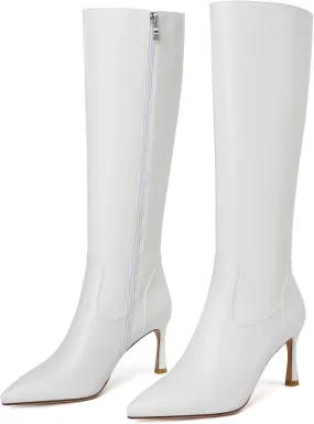 Women's Knee High Fashion Pointed Toe Tall Heel Boots, Side Zipper Dress Long Boots