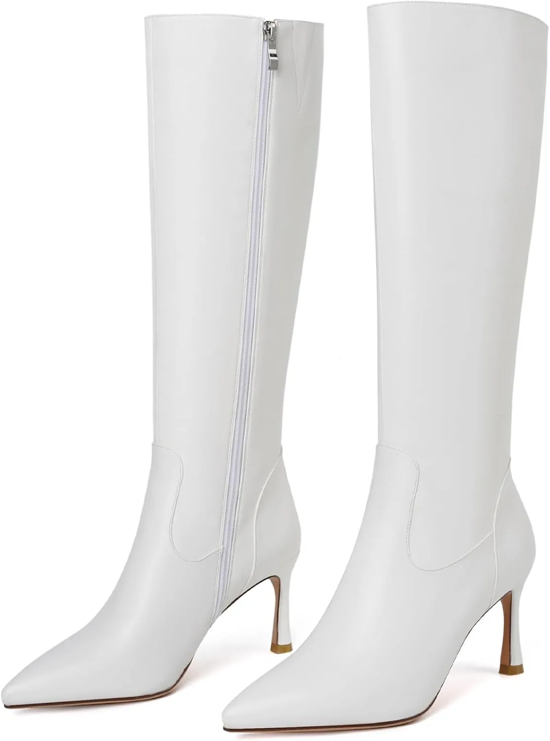Women's Knee High Fashion Pointed Toe Tall Heel Boots, Side Zipper Dress Long Boots