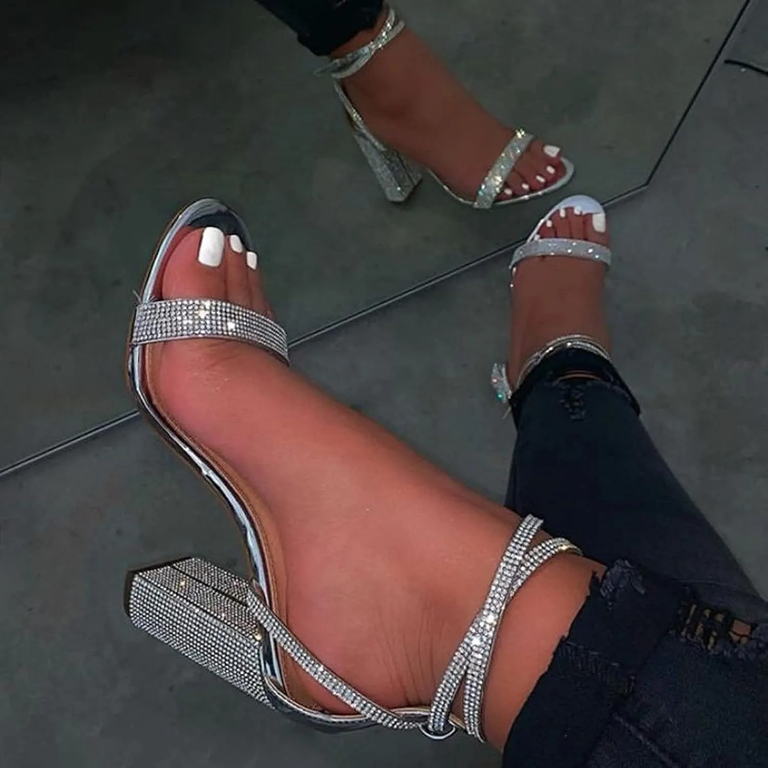 Women's Rhinestone Strappy High Stiletto Heels Open Toe High Heels Slip on Heeled Sandals Date Party Dress Wedding Sexy Crystal Straps Heels Shoes