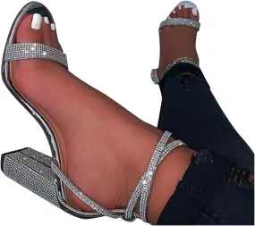 Women's Rhinestone Strappy High Stiletto Heels Open Toe High Heels Slip on Heeled Sandals Date Party Dress Wedding Sexy Crystal Straps Heels Shoes