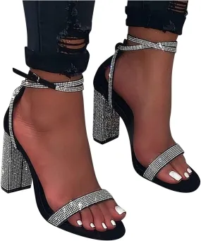 Women's Rhinestone Strappy High Stiletto Heels Open Toe High Heels Slip on Heeled Sandals Date Party Dress Wedding Sexy Crystal Straps Heels Shoes