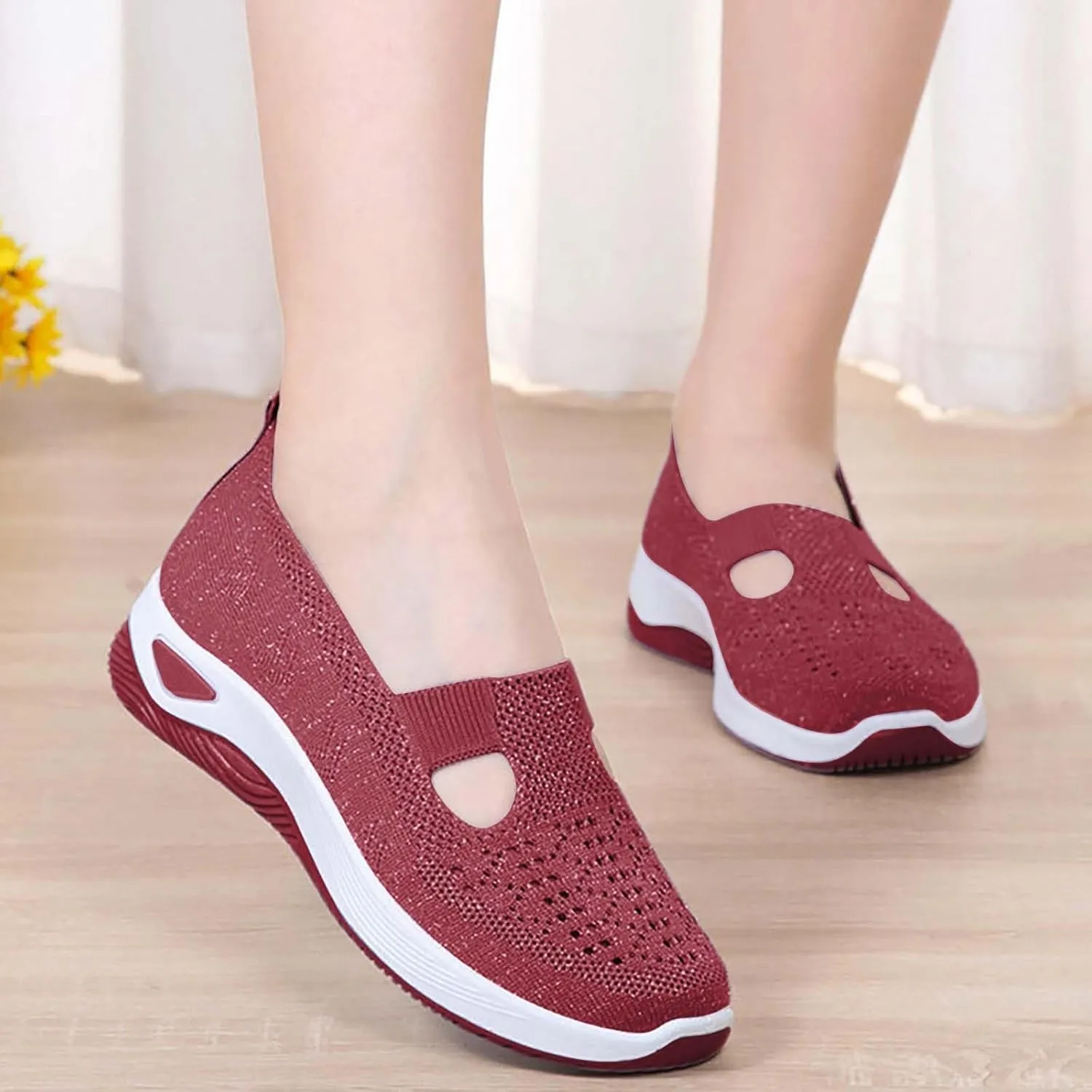 Women's Woven Orthopedic Breathable Soft Shoes Walking Shoes Women Comfortable Brown Casual Shoes Casual Sneakers Slip On Tennis Shoe Loafers Dress Shoe