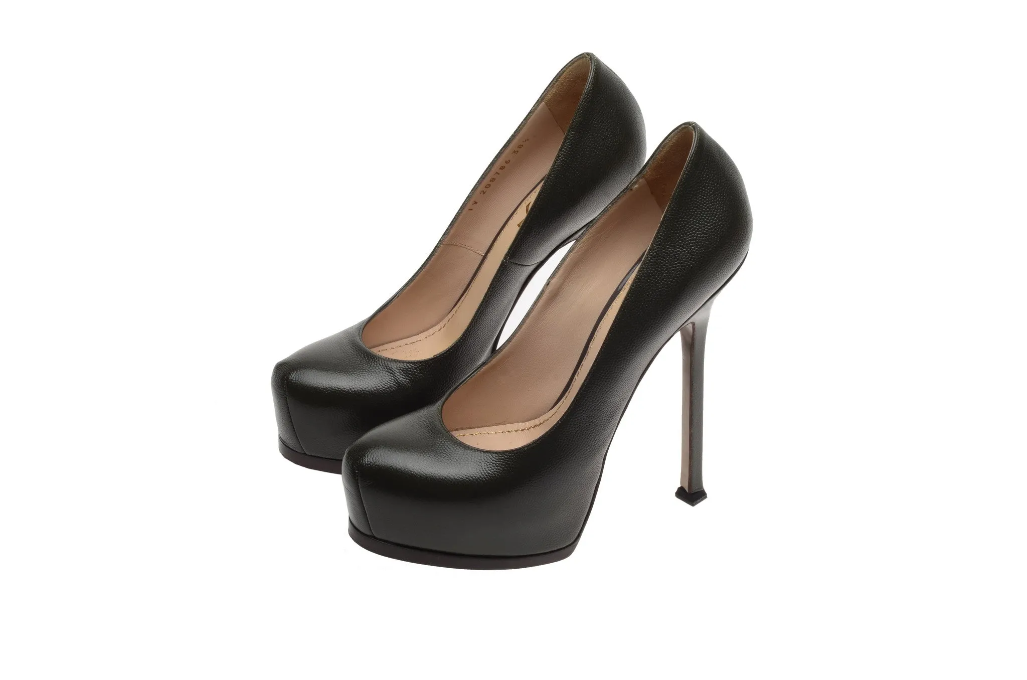 YSL - Olive Green "Tribute" Leather Pump - IT 38 1/2